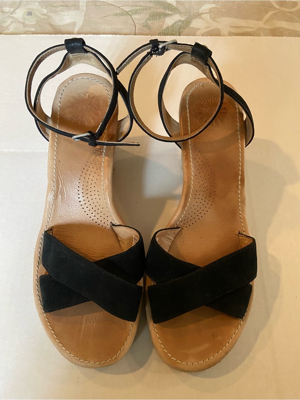 UGG Black Suede Crossover Espadrille Wedge Sandals